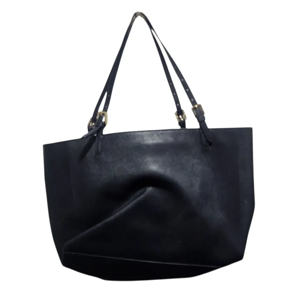 Tory Burch‎ Navy Saffiano Leather Tote Bag Gold Logo Classic Work Shopper